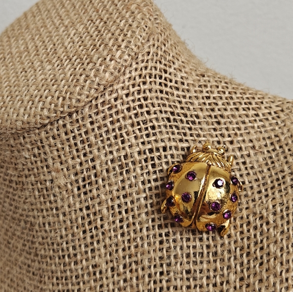 Vintage Rene Gouin Ladybug Brooch with Purple Amethyst Glass Accents - Picture 2 of 12